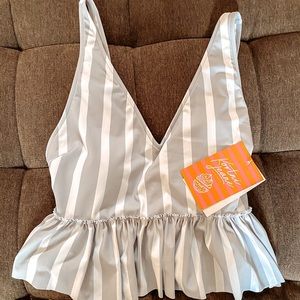 Grey stripe peplum, size M, NWT, $75